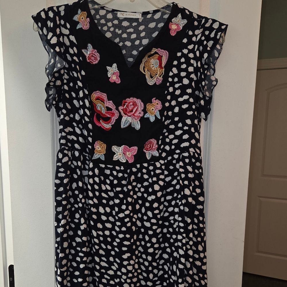 Kirundo Navy Polka Dot Floral Embroidered Sundress - Picture 4 of 11